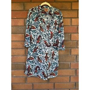 Tory Burch Koi Print Tunic Dress Beach Cover-up Tunic | Blue Red | Womens Size 6